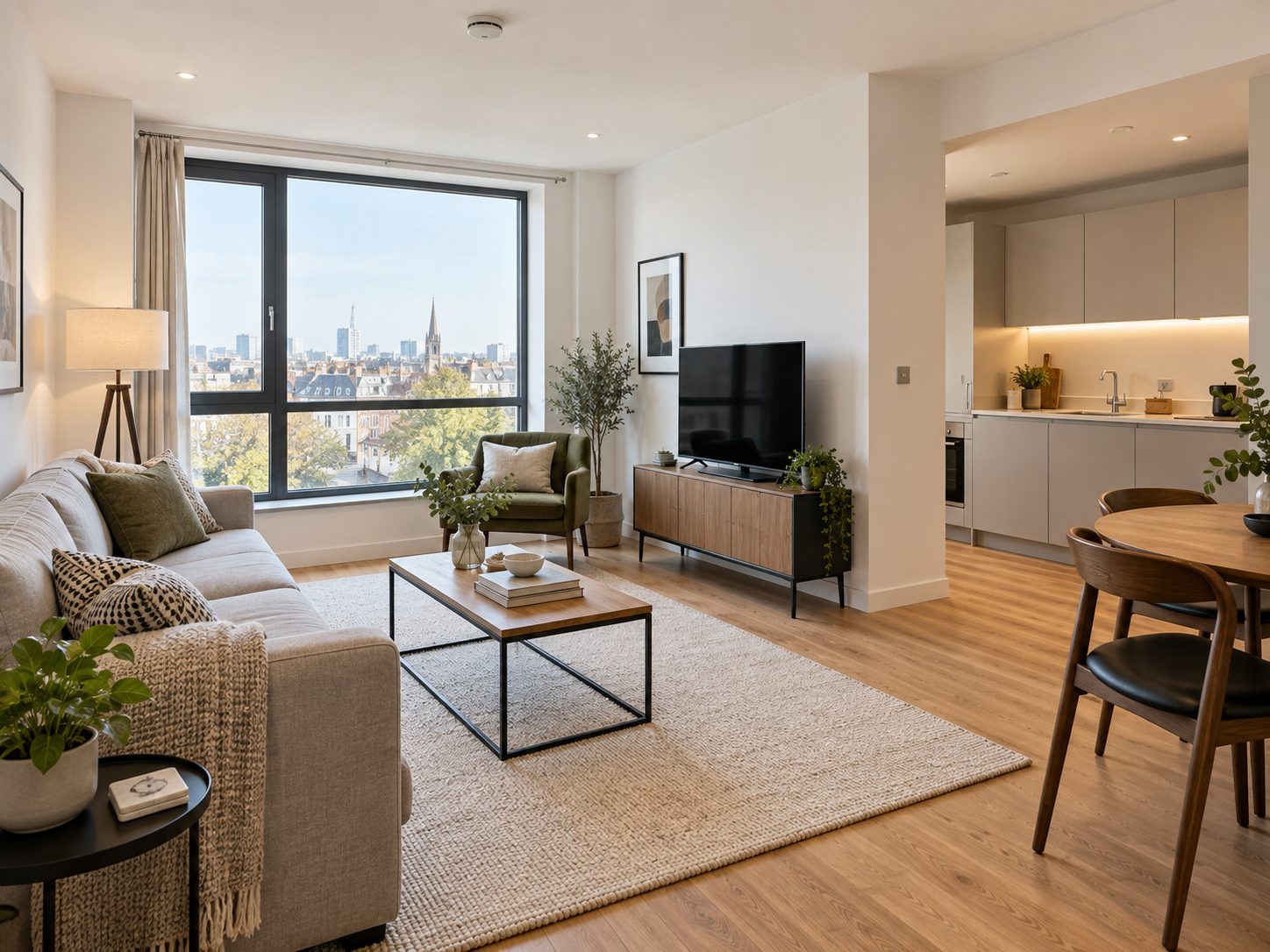 Illustrative photograph of a two-bedroom flat living room